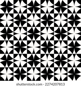 Black and white abstract geometric quilt pattern. High contrast geometric background with triangles. Simple colors - easy to recolor. Minimal background. Vector illustration.
