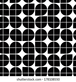Black and white abstract geometric seamless pattern, contrast illusory regular background. 