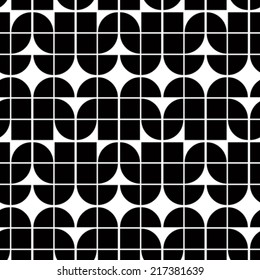 Black and white abstract geometric seamless pattern, contrast mosaic regular background. 