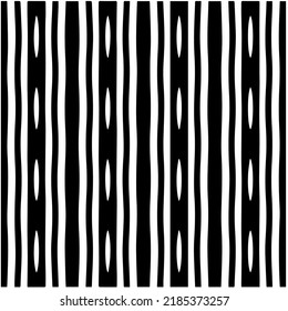 Patrón geométrico uniforme abstracto en blanco y negro con formas onduladas y líneas curvadas. Sencilla textura monocromática. Fondo gráfico de Op art. Repetir el diseño para la decoración, portada, impresión.