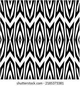 Black and white abstract geometric seamless pattern with wavy shapes, and curved lines. Simple monochrome texture. Op art graphic background. Repeat design for decor, cover, print.
