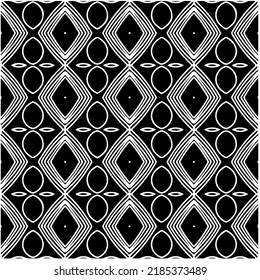 Patrón geométrico uniforme abstracto en blanco y negro con formas onduladas y líneas curvadas. Sencilla textura monocromática. Fondo gráfico de Op art. Repetir el diseño para la decoración, portada, impresión.
