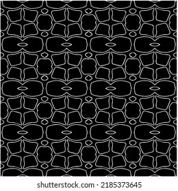 Patrón geométrico uniforme abstracto en blanco y negro con formas onduladas y líneas curvadas. Sencilla textura monocromática. Fondo gráfico de Op art. Repetir el diseño para la decoración, portada, impresión.