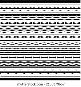 Black and white abstract geometric seamless pattern with wavy shapes, and curved lines. Simple monochrome texture. Op art graphic background. Repeat design for decor, cover, print.