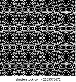 Patrón geométrico uniforme abstracto en blanco y negro con formas onduladas y líneas curvadas. Sencilla textura monocromática. Fondo gráfico de Op art. Repetir el diseño para la decoración, portada, impresión.