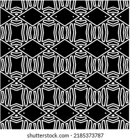 Black and white abstract geometric seamless pattern with wavy shapes, and curved lines. Simple monochrome texture. Op art graphic background. Repeat design for decor, cover, print.