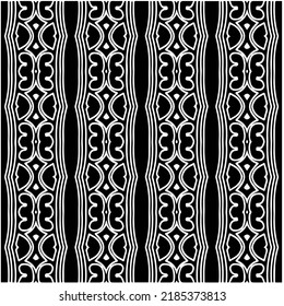 Black and white abstract geometric seamless pattern with wavy shapes, and curved lines. Simple monochrome texture. Op art graphic background. Repeat design for decor, cover, print.