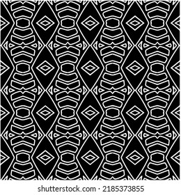 Patrón geométrico uniforme abstracto en blanco y negro con formas onduladas y líneas curvadas. Sencilla textura monocromática. Fondo gráfico de Op art. Repetir el diseño para la decoración, portada, impresión.