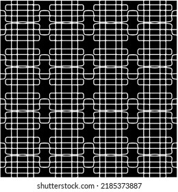 Patrón geométrico uniforme abstracto en blanco y negro con formas onduladas y líneas curvadas. Sencilla textura monocromática. Fondo gráfico de Op art. Repetir el diseño para la decoración, portada, impresión.