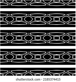 Patrón geométrico uniforme abstracto en blanco y negro con formas onduladas y líneas curvadas. Sencilla textura monocromática. Fondo gráfico de Op art. Repetir el diseño para la decoración, portada, impresión.