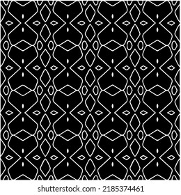 Patrón geométrico uniforme abstracto en blanco y negro con formas onduladas y líneas curvadas. Sencilla textura monocromática. Fondo gráfico de Op art. Repetir el diseño para la decoración, portada, impresión.