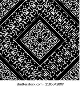 Patrón geométrico uniforme abstracto en blanco y negro con formas onduladas y líneas curvadas.  mandala monocroma. fondo rayado. Repetir el diseño para la decoración, portada, impresión.