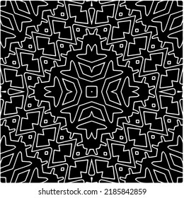 Schwarz-Weiß abstraktes geometrisches, nahtloses Muster mit gewölbten Formen und abgerundeten Linien.  monochrome Mandala. gestreifter Hintergrund. Wiederholen Sie Design für Dekor, Abdeckung, Druck.