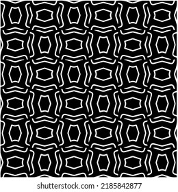 Patrón geométrico uniforme abstracto en blanco y negro con formas onduladas y líneas curvadas. Sencilla textura monocromática. Fondo gráfico de Op art. Repetir el diseño para la decoración, portada, impresión.