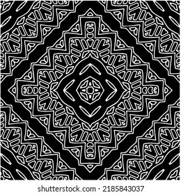 Black and white abstract geometric seamless pattern with wavy shapes, and curved lines.  monochrome mandala. striped background. Repeat design for decor, cover, print.