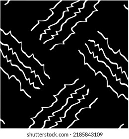 Black and white abstract geometric seamless pattern with wavy shapes, and curved lines. Simple monochrome texture. grunge background. Repeat design for decor, cover, print.