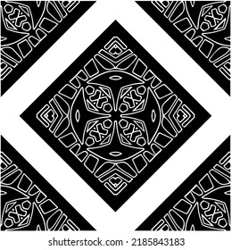Patrón geométrico uniforme abstracto en blanco y negro con formas onduladas y líneas curvadas.  mandala monocroma. fondo rayado. Repetir el diseño para la decoración, portada, impresión.