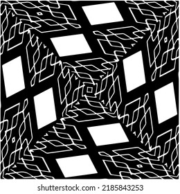 Patrón geométrico uniforme abstracto en blanco y negro con formas onduladas y líneas curvadas. Sencilla textura monocromática. fondo grueso. Repetir el diseño para la decoración, portada, impresión.