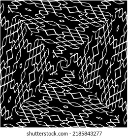 Black and white abstract geometric seamless pattern with wavy shapes, and curved lines. Simple monochrome texture. grunge background. Repeat design for decor, cover, print.