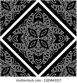 Schwarz-Weiß abstraktes geometrisches, nahtloses Muster mit gewölbten Formen und abgerundeten Linien.  monochrome Mandala. gestreifter Hintergrund. Wiederholen Sie Design für Dekor, Abdeckung, Druck.