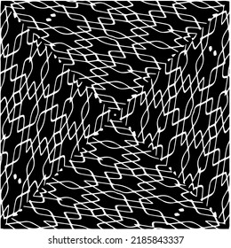 Black and white abstract geometric seamless pattern with wavy shapes, and curved lines. Simple monochrome texture. grunge background. Repeat design for decor, cover, print.