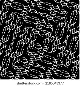 Patrón geométrico uniforme abstracto en blanco y negro con formas onduladas y líneas curvadas. Sencilla textura monocromática. fondo grueso. Repetir el diseño para la decoración, portada, impresión.