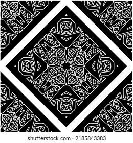 Black and white abstract geometric seamless pattern with wavy shapes, and curved lines.  monochrome mandala. striped background. Repeat design for decor, cover, print.