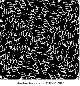 Patrón geométrico uniforme abstracto en blanco y negro con formas onduladas y líneas curvadas. Sencilla textura monocromática. fondo grueso. Repetir el diseño para la decoración, portada, impresión.