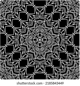 Black and white abstract geometric seamless pattern with wavy shapes, and curved lines.  monochrome mandala. striped background. Repeat design for decor, cover, print.