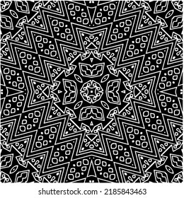 Black and white abstract geometric seamless pattern with wavy shapes, and curved lines.  monochrome mandala. striped background. Repeat design for decor, cover, print.