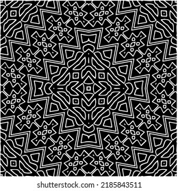 Black and white abstract geometric seamless pattern with wavy shapes, and curved lines.  monochrome mandala. striped background. Repeat design for decor, cover, print.