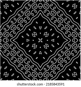 Patrón geométrico uniforme abstracto en blanco y negro con formas onduladas y líneas curvadas.  mandala monocroma. fondo rayado. Repetir el diseño para la decoración, portada, impresión.
