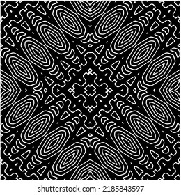 Black and white abstract geometric seamless pattern with wavy shapes, and curved lines.  monochrome mandala. striped background. Repeat design for decor, cover, print.