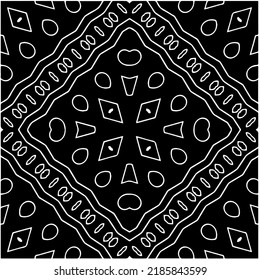 Patrón geométrico uniforme abstracto en blanco y negro con formas onduladas y líneas curvadas.  mandala monocroma. fondo rayado. Repetir el diseño para la decoración, portada, impresión.