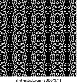 Patrón geométrico uniforme abstracto en blanco y negro con formas onduladas y líneas curvadas. Sencilla textura monocromática. Fondo gráfico de Op art. Repetir el diseño para la decoración, portada, impresión.