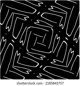 Patrón geométrico uniforme abstracto en blanco y negro con formas onduladas y líneas curvadas. Sencilla textura monocromática. fondo grueso. Repetir el diseño para la decoración, portada, impresión.