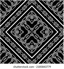 Patrón geométrico uniforme abstracto en blanco y negro con formas onduladas y líneas curvadas.  mandala monocroma. fondo rayado. Repetir el diseño para la decoración, portada, impresión.