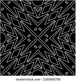 Patrón geométrico uniforme abstracto en blanco y negro con formas onduladas y líneas curvadas.  mandala monocroma. fondo rayado. Repetir el diseño para la decoración, portada, impresión.