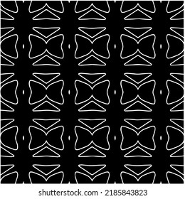 Patrón geométrico uniforme abstracto en blanco y negro con formas onduladas y líneas curvadas. Sencilla textura monocromática. Fondo gráfico de Op art. Repetir el diseño para la decoración, portada, impresión.