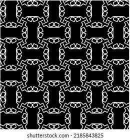 Patrón geométrico uniforme abstracto en blanco y negro con formas onduladas y líneas curvadas. Sencilla textura monocromática. Fondo gráfico de Op art. Repetir el diseño para la decoración, portada, impresión.