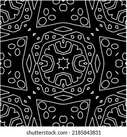 Black and white abstract geometric seamless pattern with wavy shapes, and curved lines.  monochrome mandala. striped background. Repeat design for decor, cover, print.