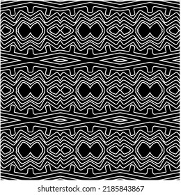 Schwarz-Weiß abstraktes geometrisches, nahtloses Muster mit gewölbten Formen und abgerundeten Linien. Einfache monochrome Textur. p-Art-Grafikhintergrund. Wiederholen Sie Design für Dekor, Abdeckung, Druck.