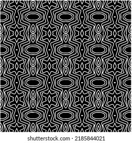 Black and white abstract geometric seamless pattern with wavy shapes, and curved lines. Simple monochrome texture. Op art graphic background. Repeat design for decor, cover, print.