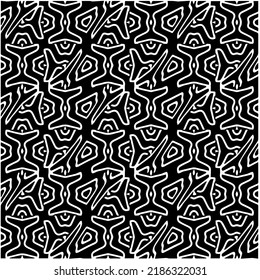 Patrón geométrico uniforme abstracto en blanco y negro con formas onduladas y líneas curvadas. Sencilla textura monocromática. Fondo gráfico de Op art. Repetir el diseño para la decoración, portada, impresión.