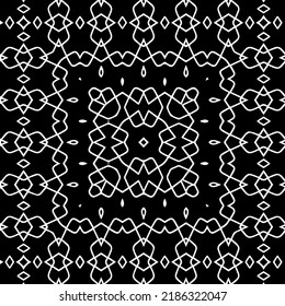 Patrón geométrico uniforme abstracto en blanco y negro con formas onduladas y líneas curvadas.  textura monocroma. fondo rayado. Repetir el diseño para la decoración, portada, impresión.