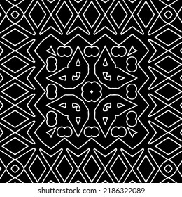 Patrón geométrico uniforme abstracto en blanco y negro con formas onduladas y líneas curvadas.  textura monocroma. fondo rayado. Repetir el diseño para la decoración, portada, impresión.