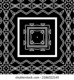 Black and white abstract geometric seamless pattern with wavy shapes, and curved lines.  monochrome texture.. striped background. Repeat design for decor, cover, print.