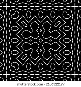 Black and white abstract geometric seamless pattern with wavy shapes, and curved lines.  monochrome texture.. striped background. Repeat design for decor, cover, print.