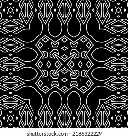 Schwarz-Weiß abstraktes geometrisches, nahtloses Muster mit gewölbten Formen und abgerundeten Linien.  monochrome Textur.. gestreifter Hintergrund. Wiederholen Sie Design für Dekor, Abdeckung, Druck.