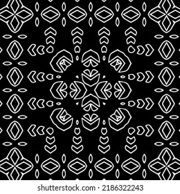 Black and white abstract geometric seamless pattern with wavy shapes, and curved lines.  monochrome texture.. striped background. Repeat design for decor, cover, print.